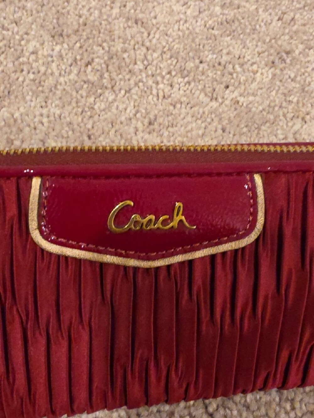 Coach Ashley Burgandy Ruched Zip-Around Wallet with Gold Logo - Picture 6 of 7